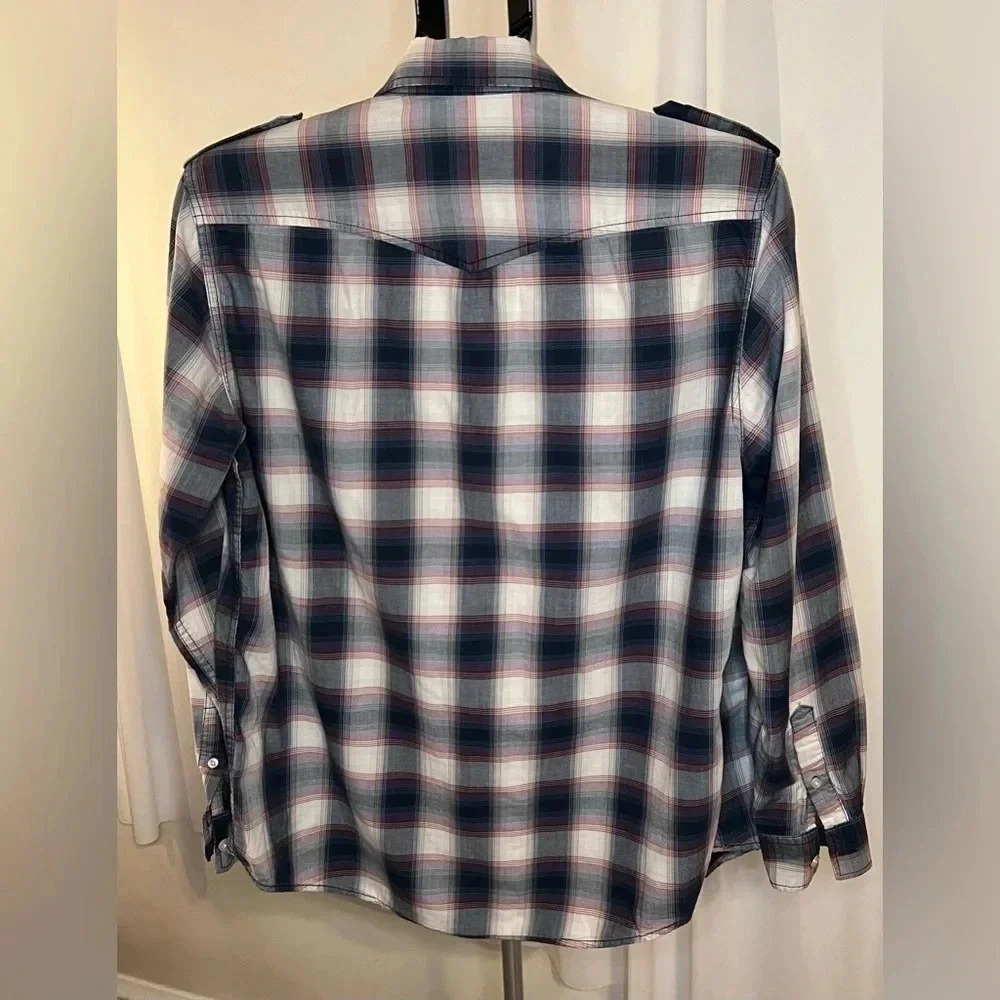 Vintage American Rag Plaid distressed Western Style button Down Size M - Picture 5 of 14